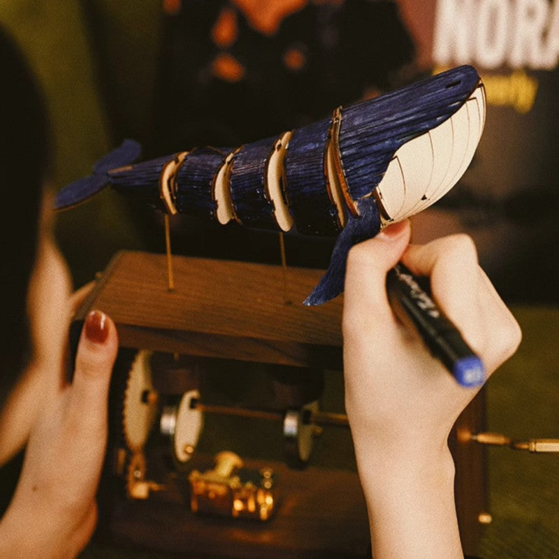 Luxury Hand-Crank Wooden Whale Music Box