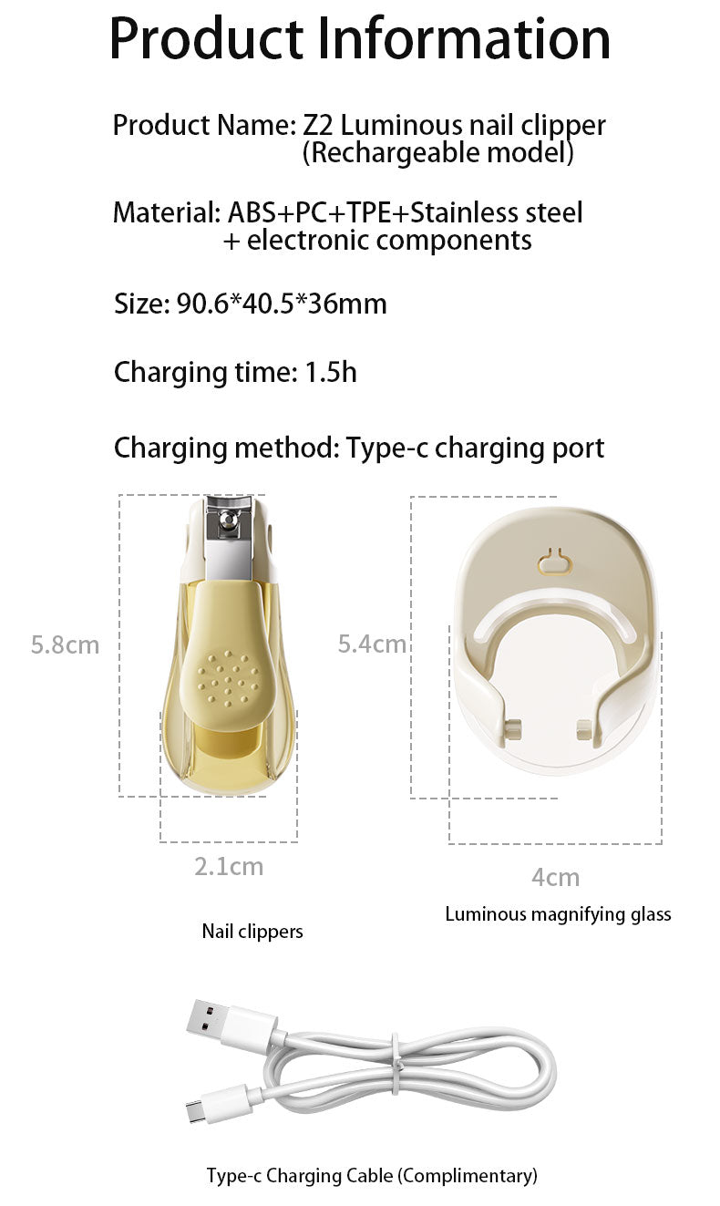 Negleklipper med LED-lys og lupe – oppladbar