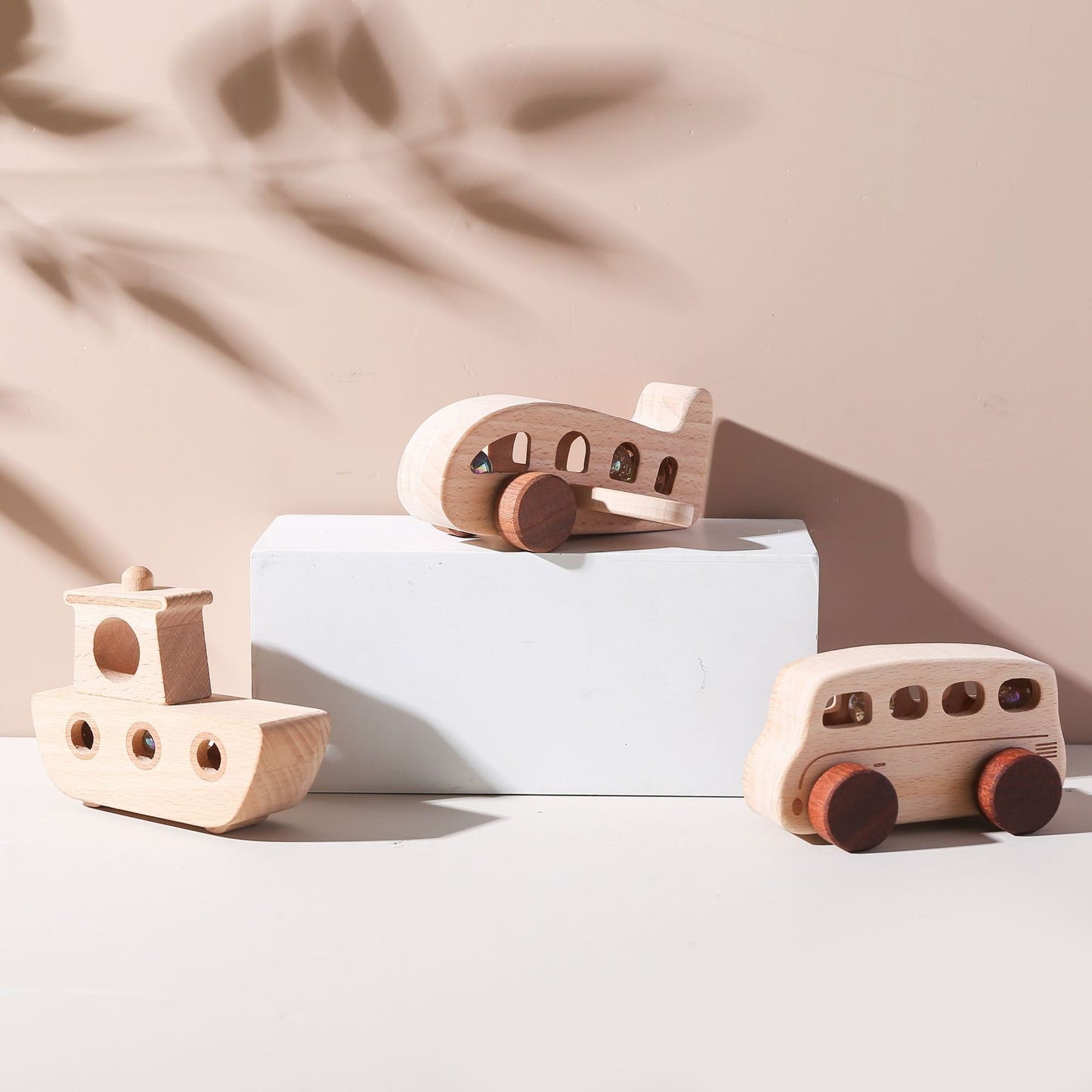 Solid Wood Aircraft Toy with Rolling Marbles