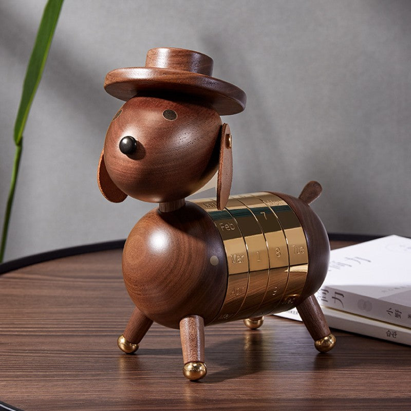 Luxury Solid Wood Puppy Desk Calendar Ornament