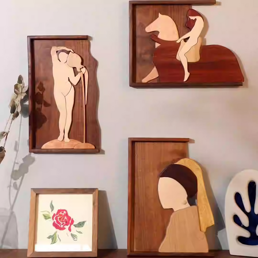 Black Walnut Girl with Pearl Earrings Wall Decor