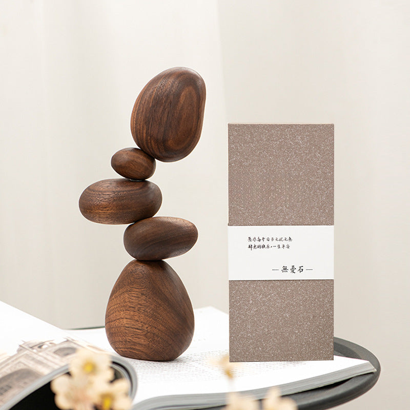 Black Walnut Magnetic Balance Rock Decor