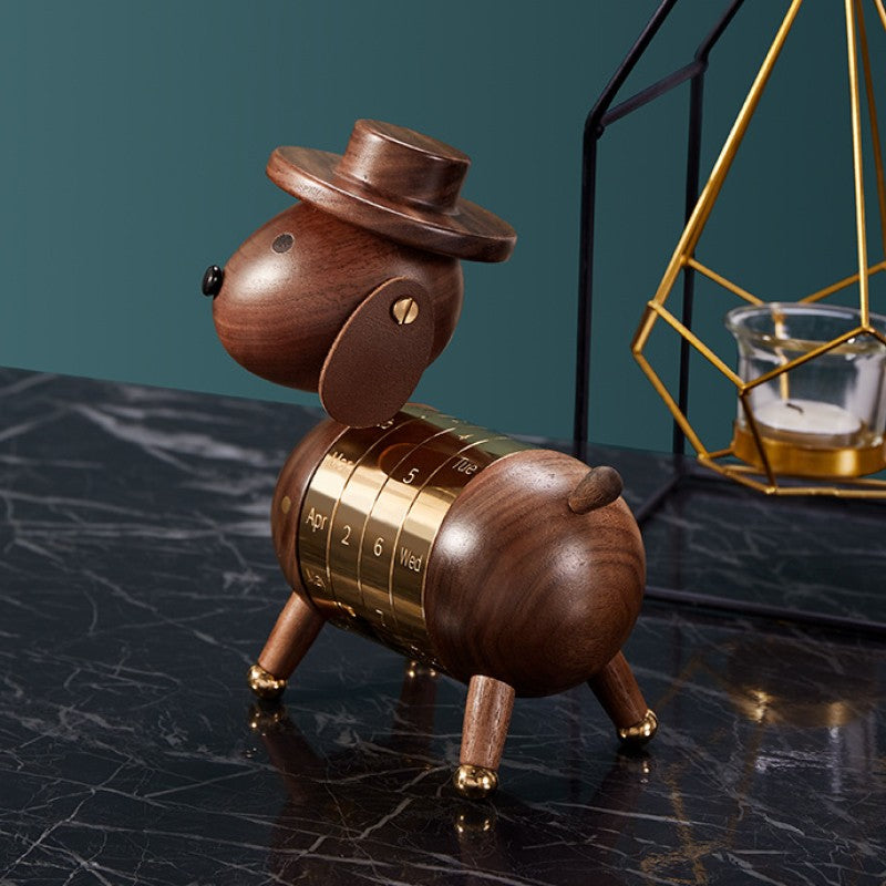 Luxury Solid Wood Puppy Desk Calendar Ornament