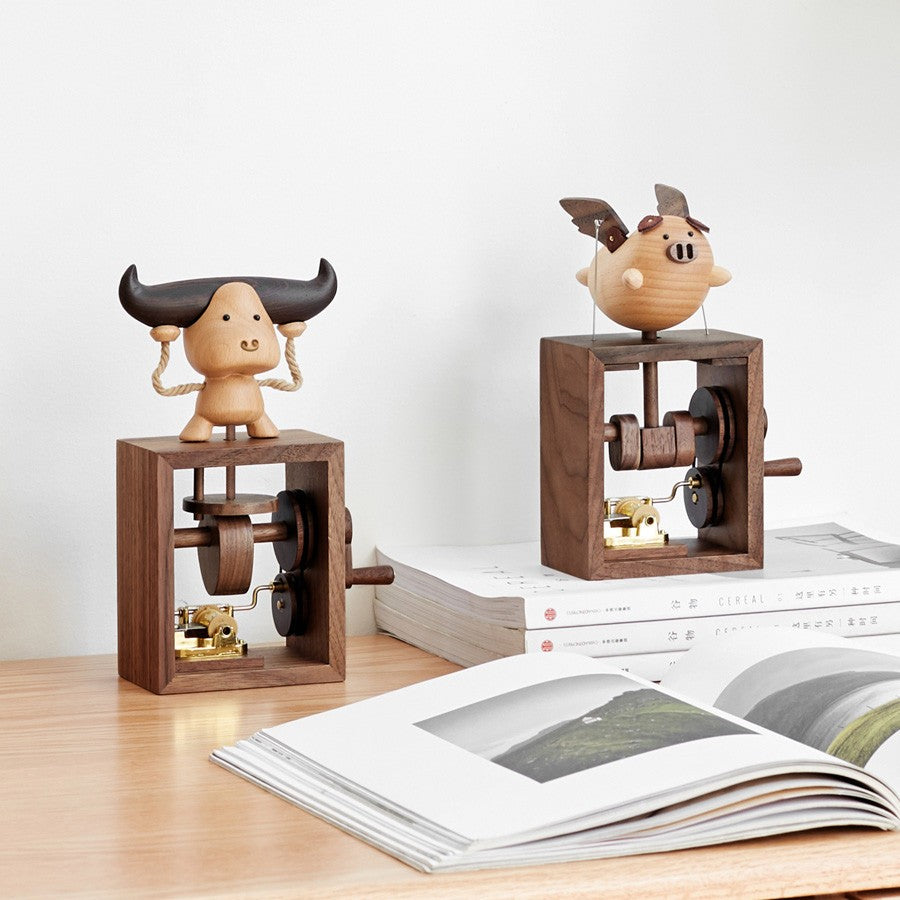Walnut Hand-Crank Wooden Music Box