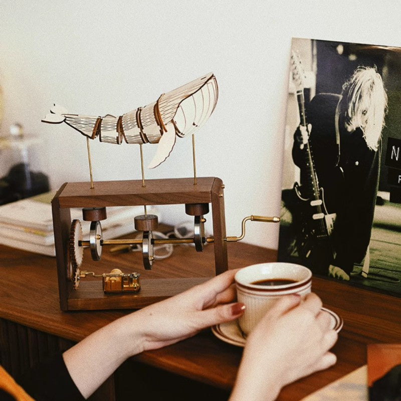 Luxury Hand-Crank Wooden Whale Music Box