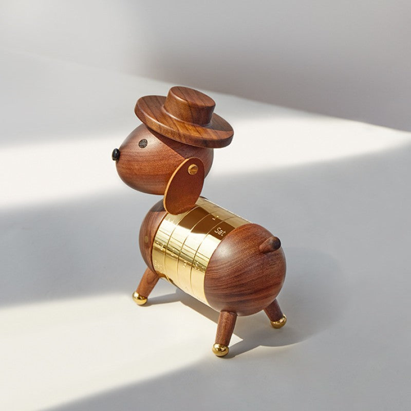 Luxury Solid Wood Puppy Desk Calendar Ornament