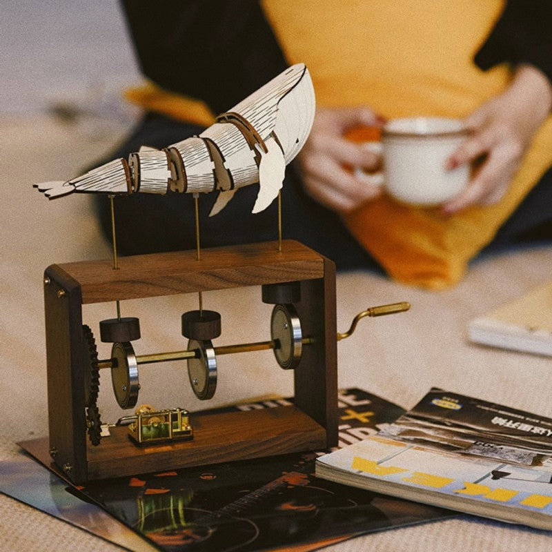 Luxury Hand-Crank Wooden Whale Music Box