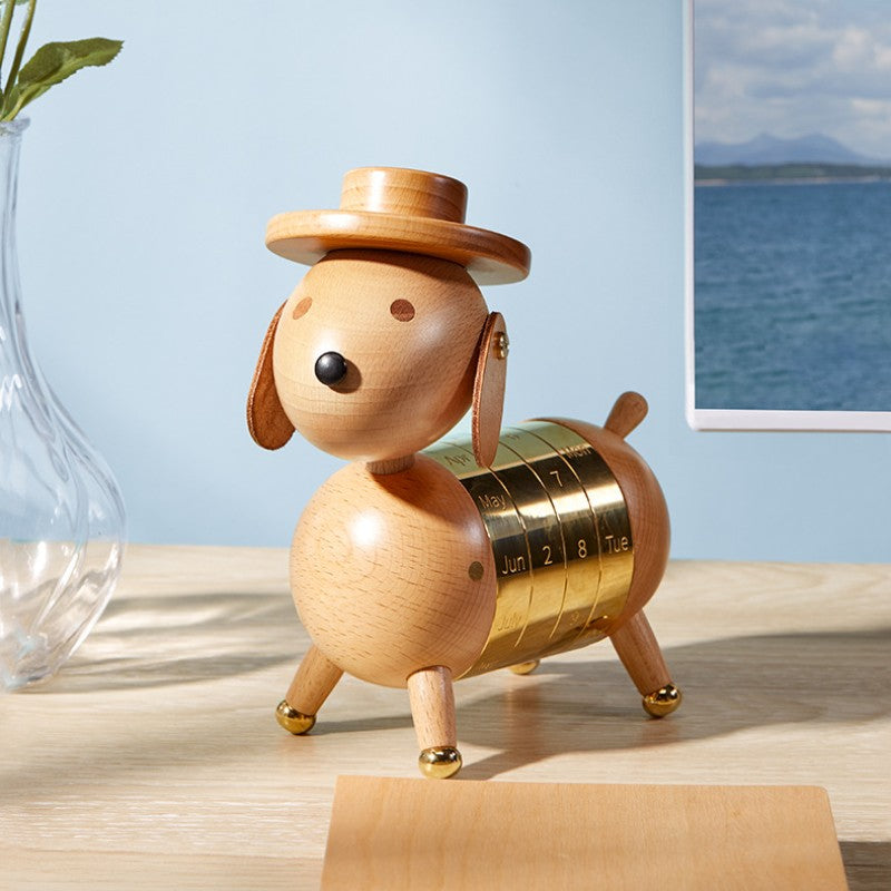 Luxury Solid Wood Puppy Desk Calendar Ornament