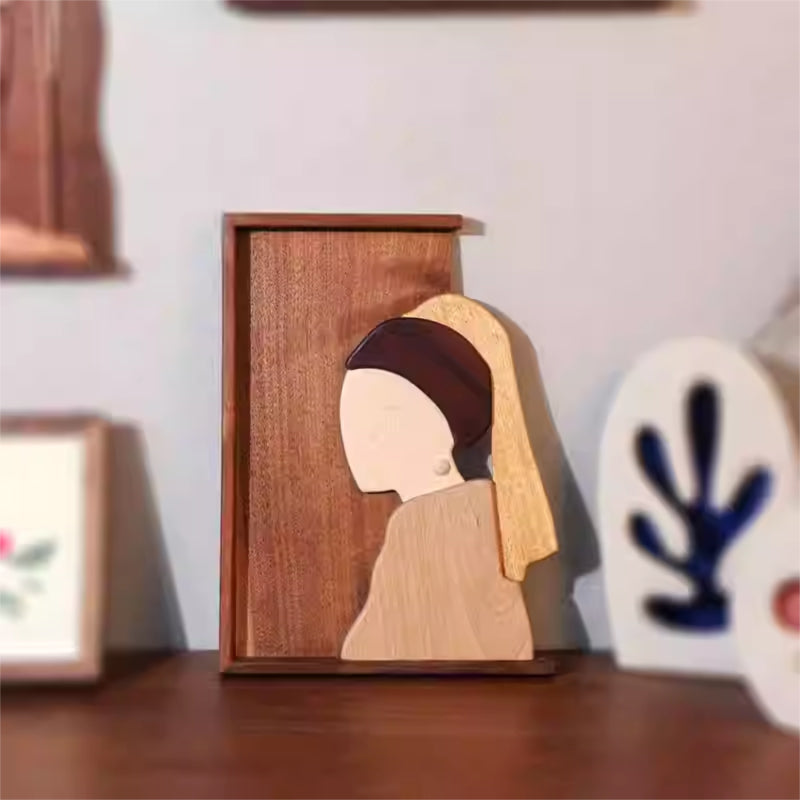 Black Walnut Girl with Pearl Earrings Wall Decor