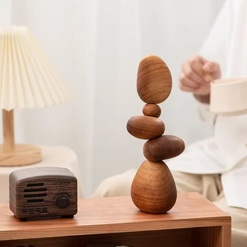 Black Walnut Magnetic Balance Rock Decor