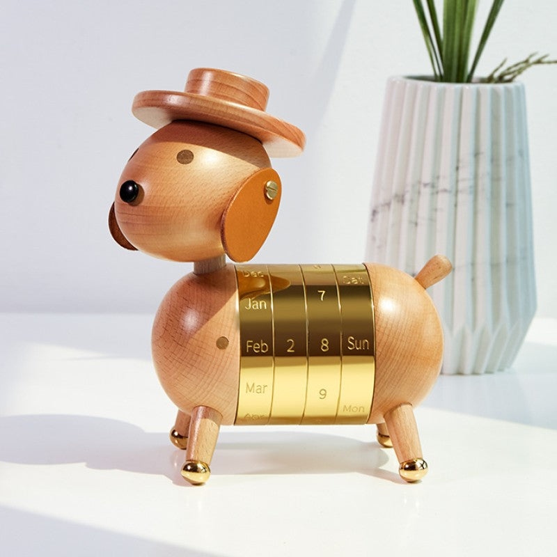 Luxury Solid Wood Puppy Desk Calendar Ornament