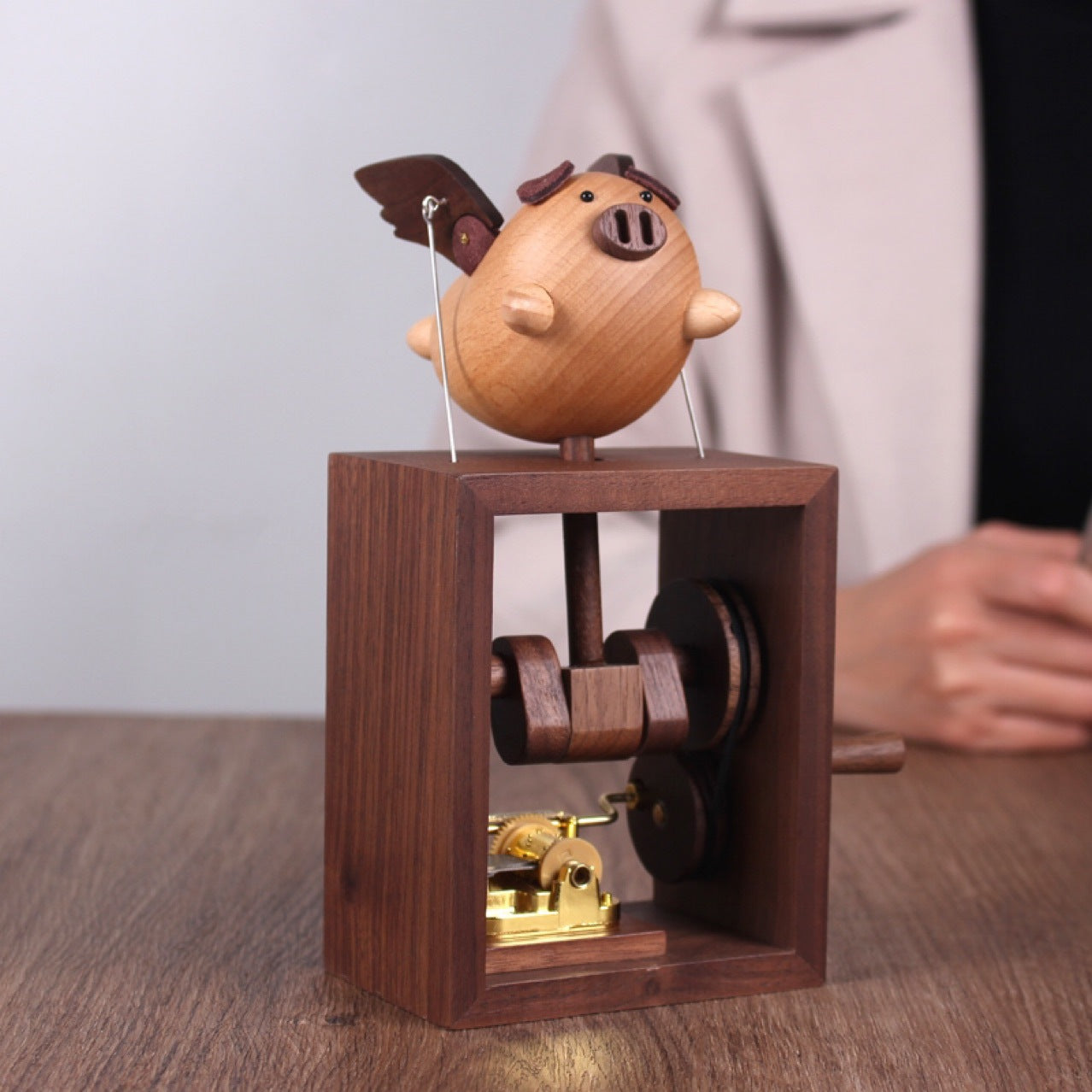 Walnut Hand-Crank Wooden Music Box