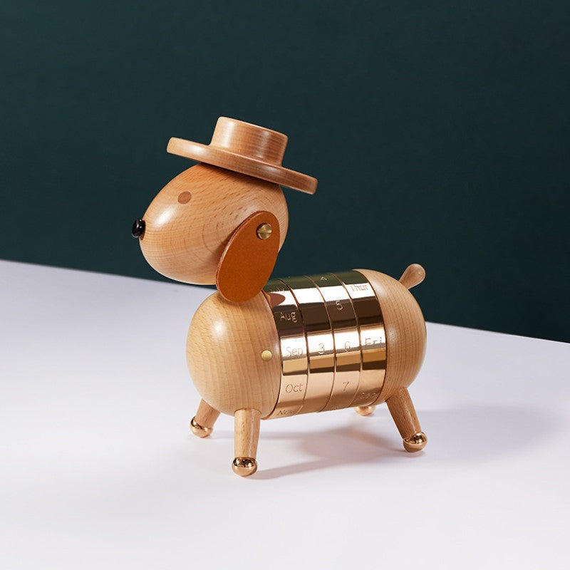 Luxury Solid Wood Puppy Desk Calendar Ornament