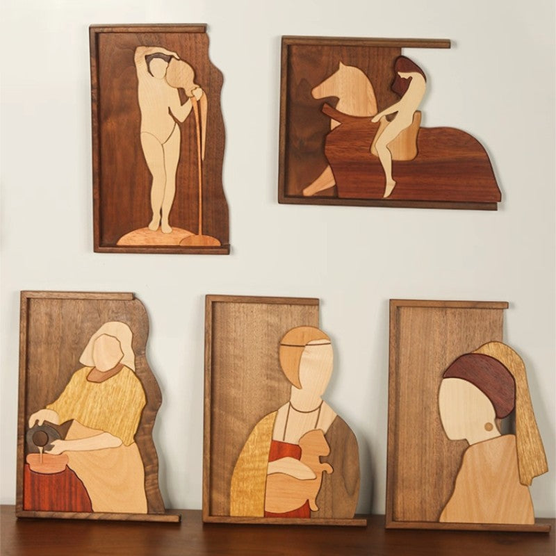 Black Walnut Girl with Pearl Earrings Wall Decor