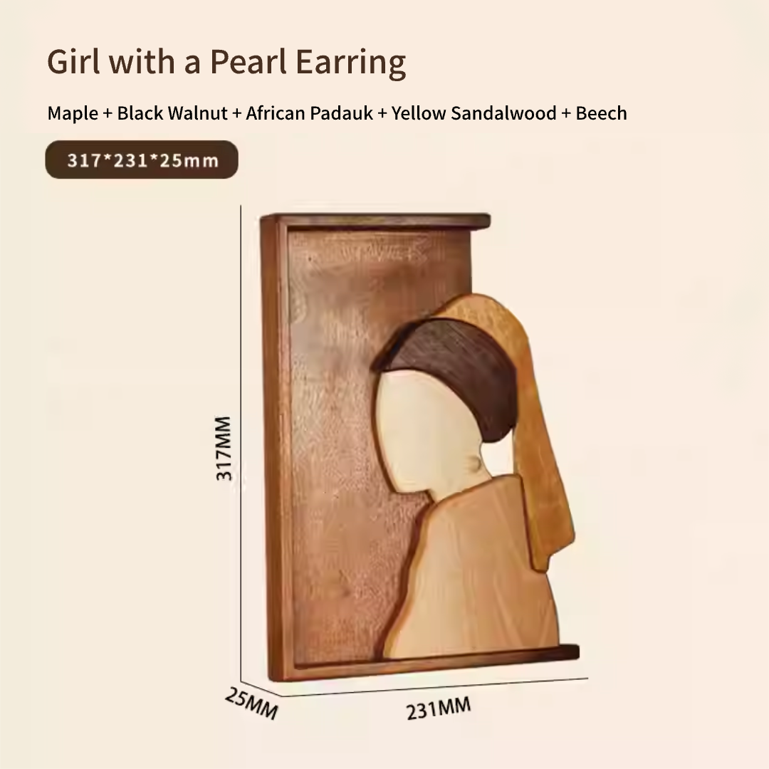 Black Walnut Girl with Pearl Earrings Wall Decor