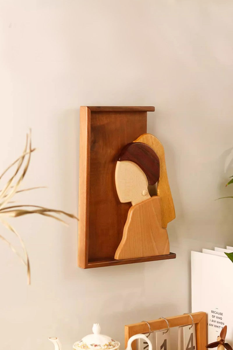 Black Walnut Girl with Pearl Earrings Wall Decor