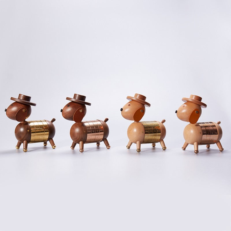 Luxury Solid Wood Puppy Desk Calendar Ornament
