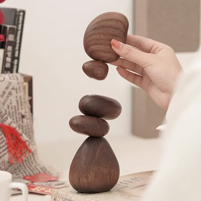 Black Walnut Magnetic Balance Rock Decor