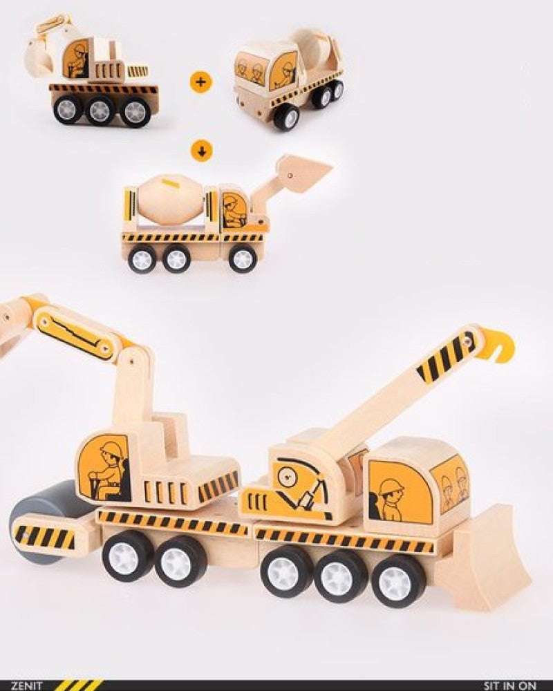 Children’s Wooden Construction Vehicle Toy Set