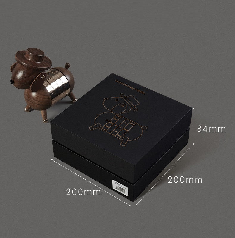 Luxury Solid Wood Puppy Desk Calendar Ornament