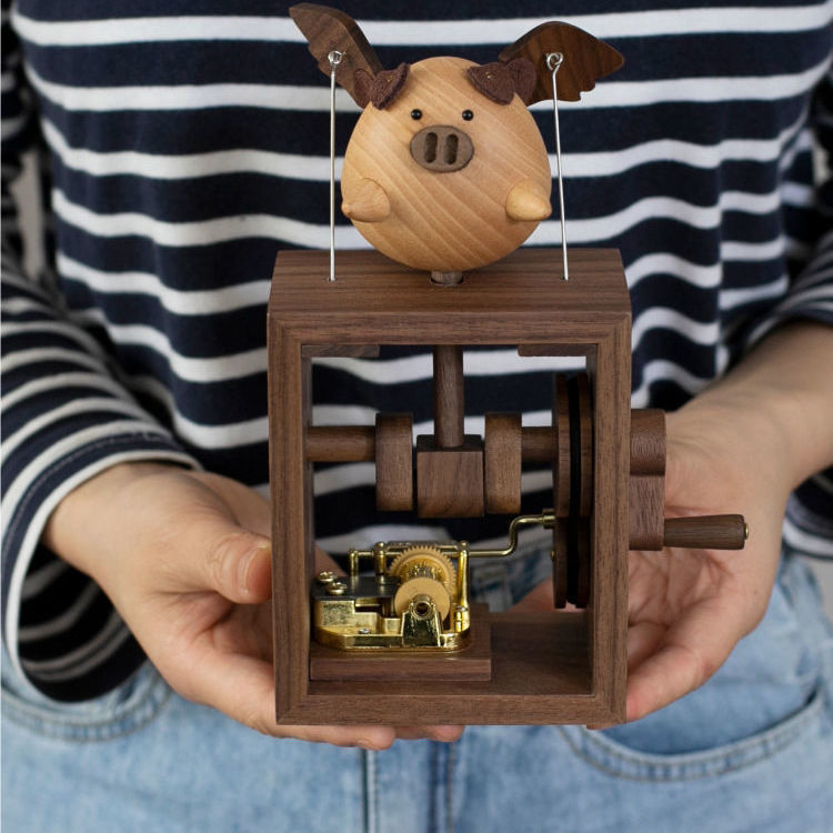 Walnut Hand-Crank Wooden Music Box