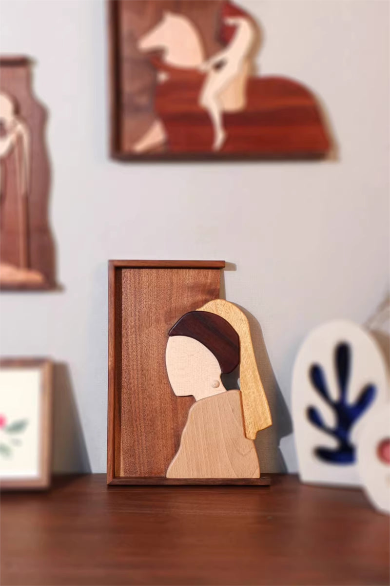 Black Walnut Girl with Pearl Earrings Wall Decor