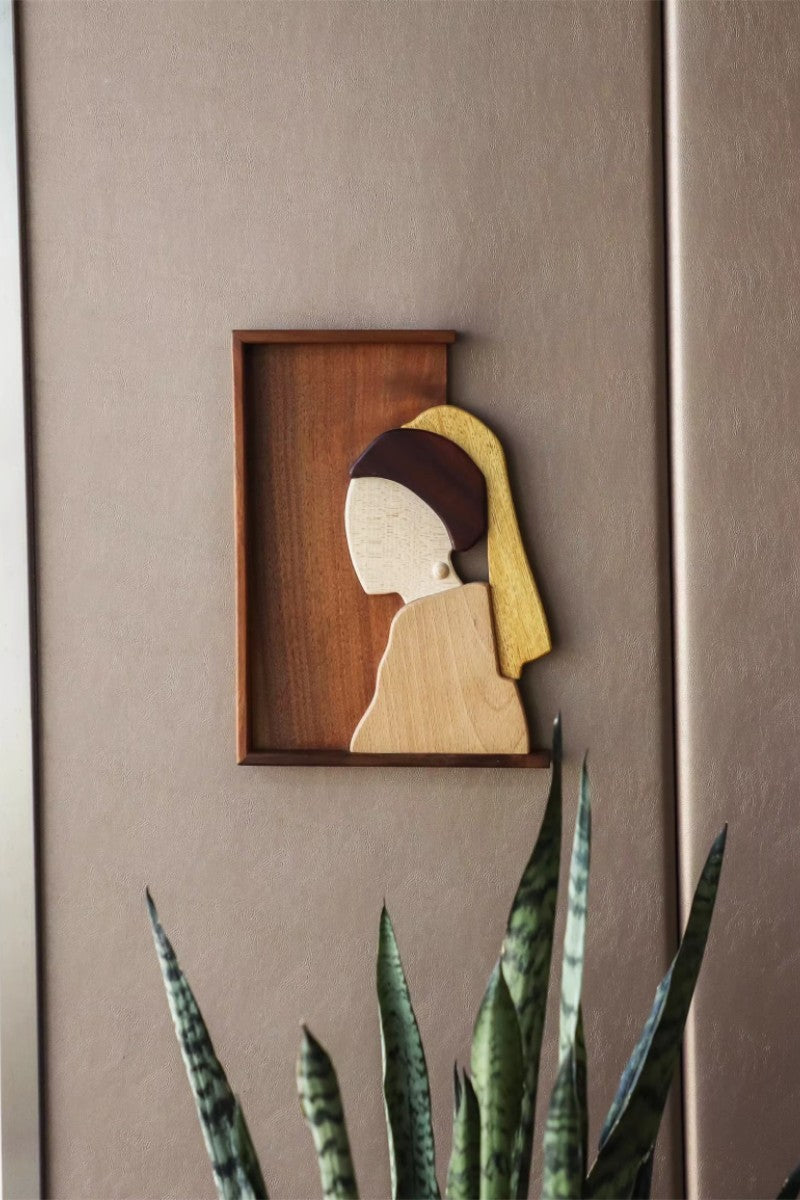 Black Walnut Girl with Pearl Earrings Wall Decor