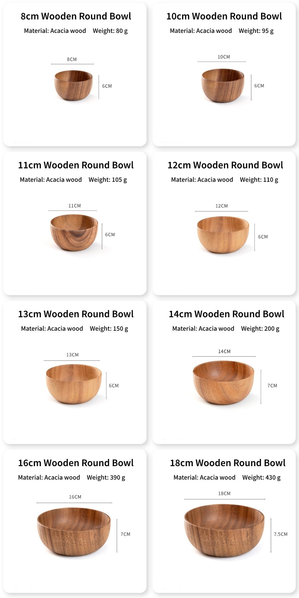 Acacia Wood Salad & Serving Bowl 20*7.5cm