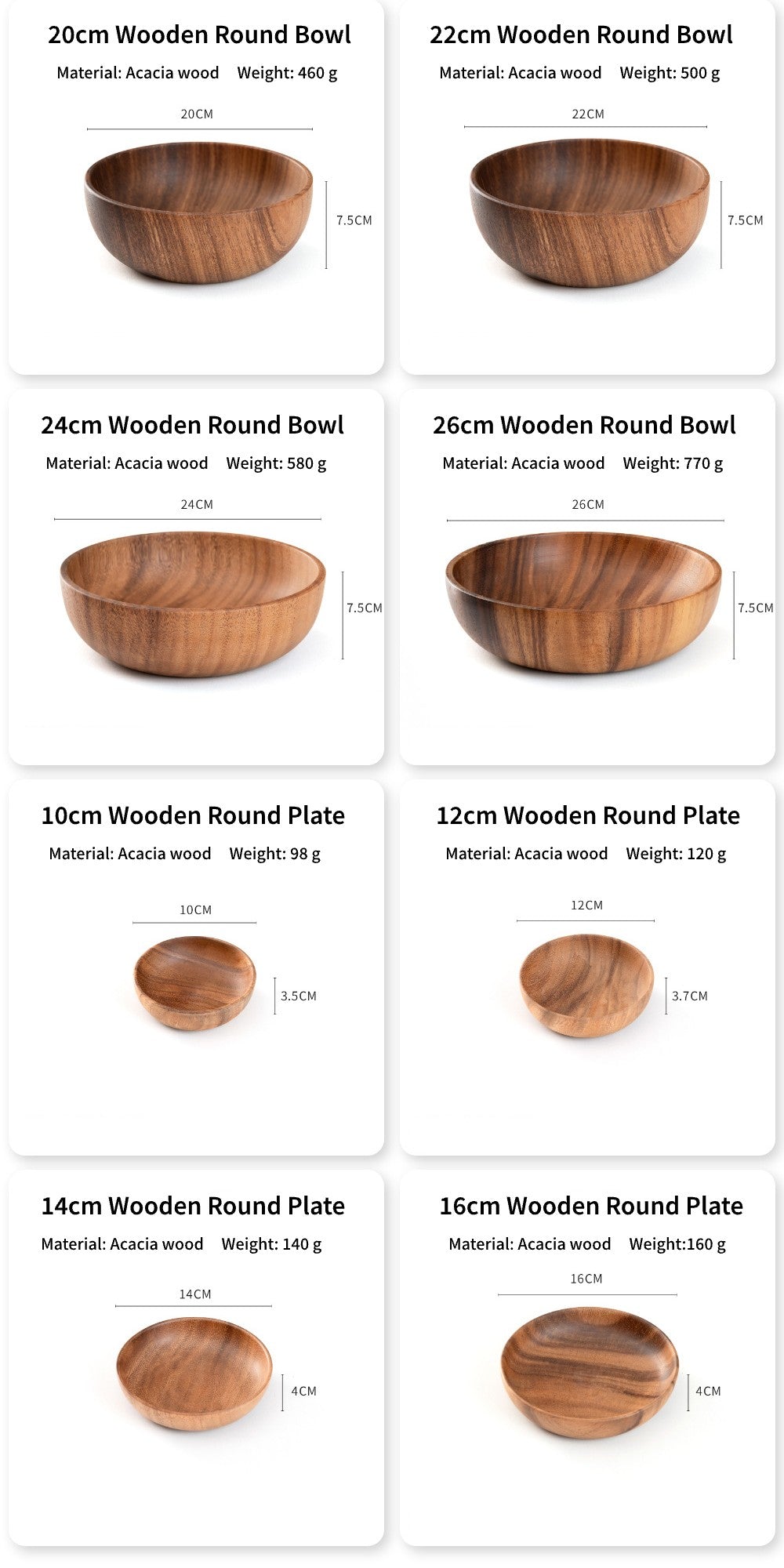 Acacia Wood Salad & Serving Bowl 20*7.5cm
