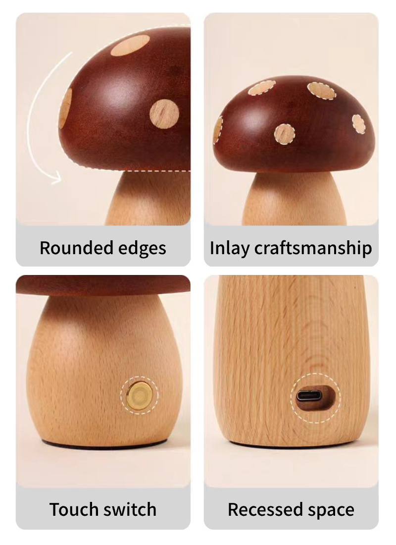 Polished Small  Mushroom Touch Night Lamp