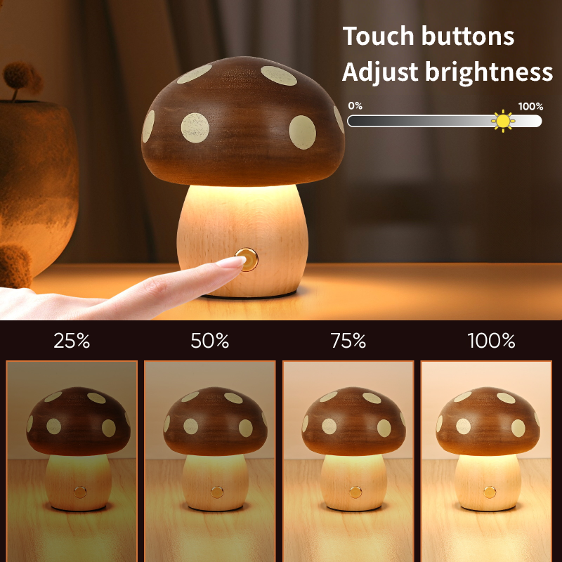 Polished Small  Mushroom Touch Night Lamp