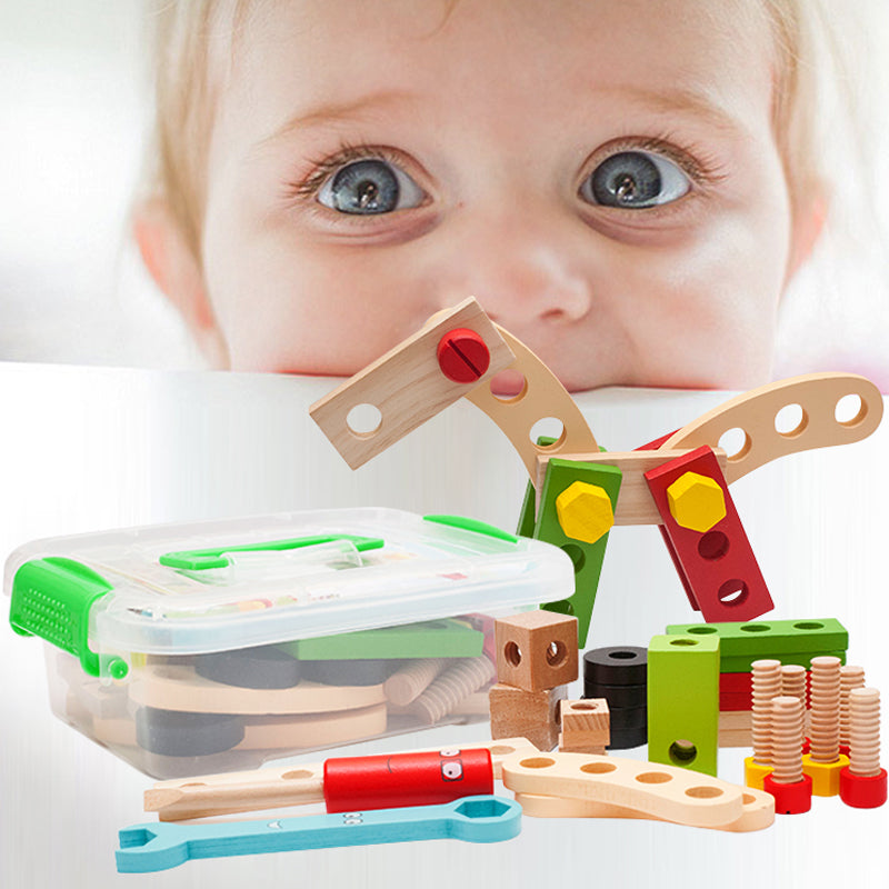 Mutter- og boltlek i plastboks – treleker