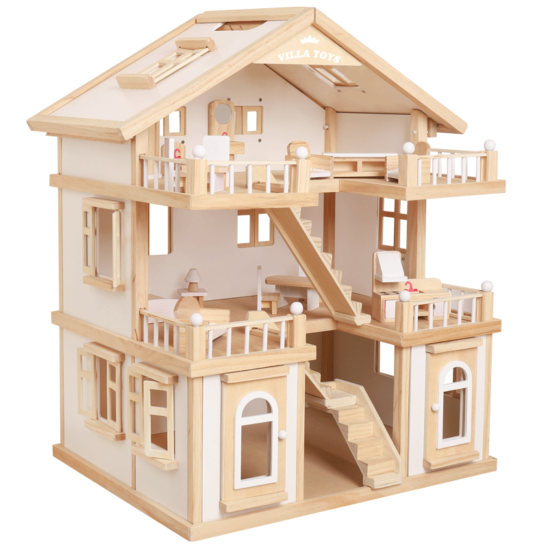 Villa i massivt tre – stor lekemodell – treleker
