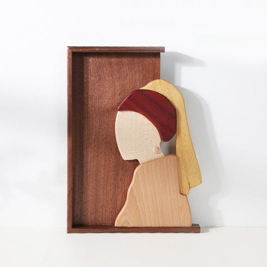 Black Walnut Girl with Pearl Earrings Wall Decor