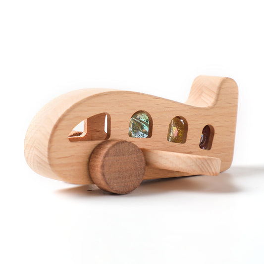 Solid Wood Aircraft Toy with Rolling Marbles