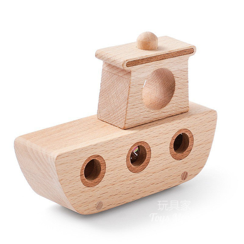 Solid Wood Aircraft Toy with Rolling Marbles