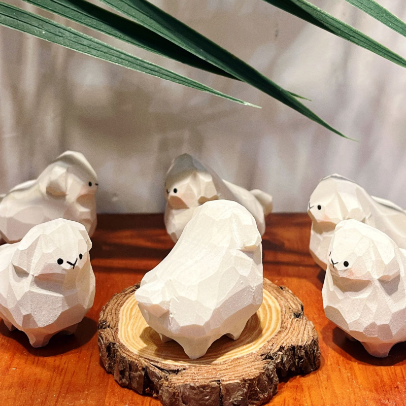 Sau i tre og bomull – dekorasjonsfigur – bilde 4